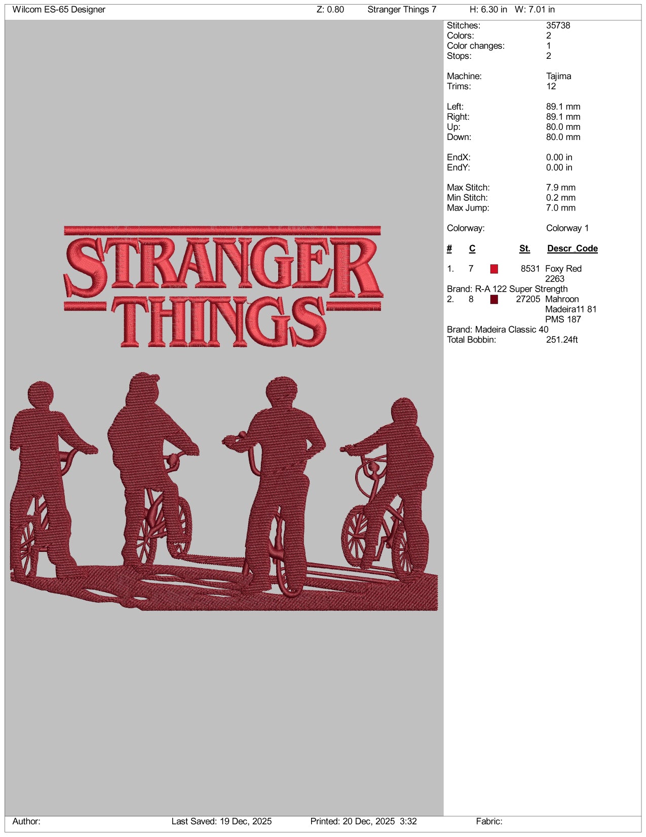 Stranger Things v6 Embroidery Design Files - 3 Size's