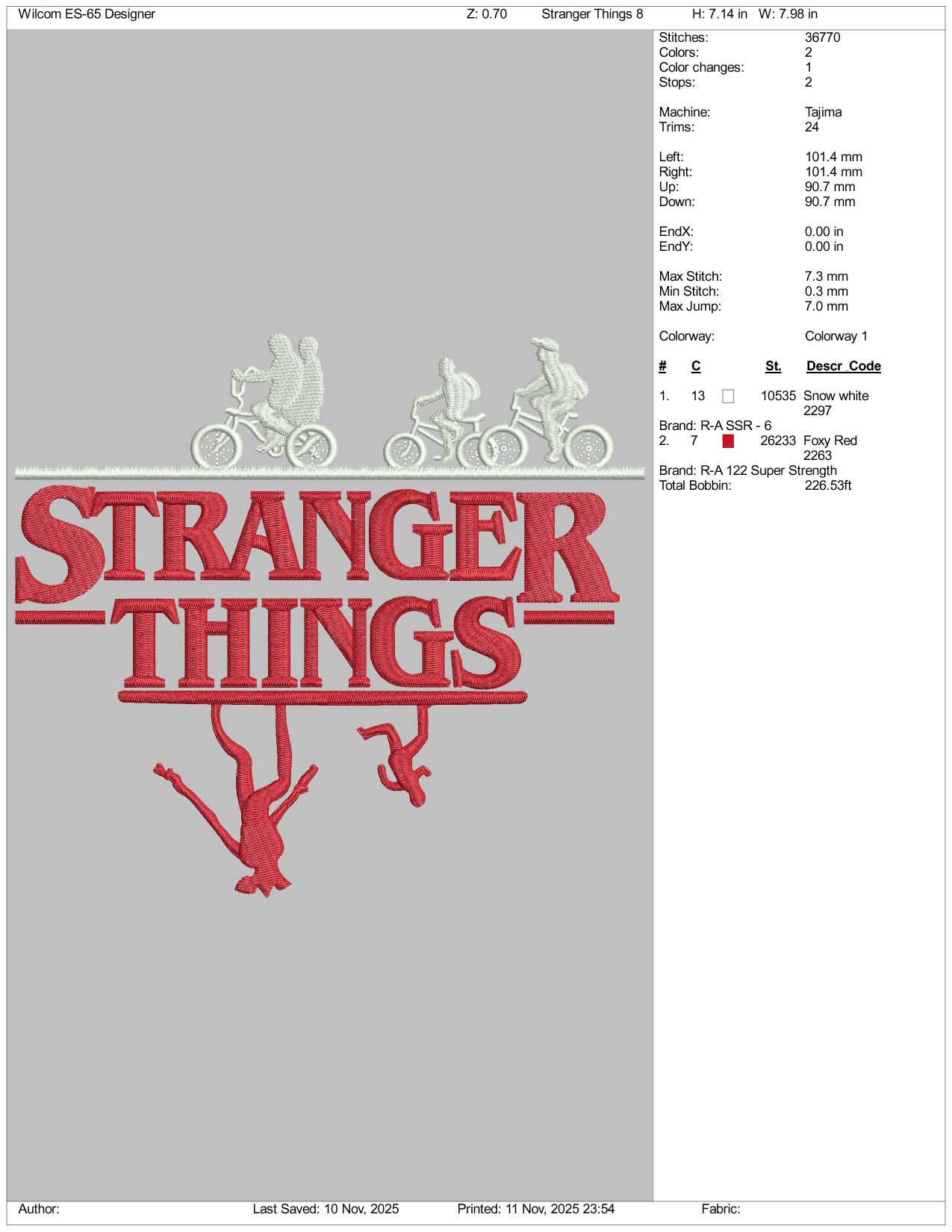 Stranger Things v2 Embroidery Design Files - 5 Size's