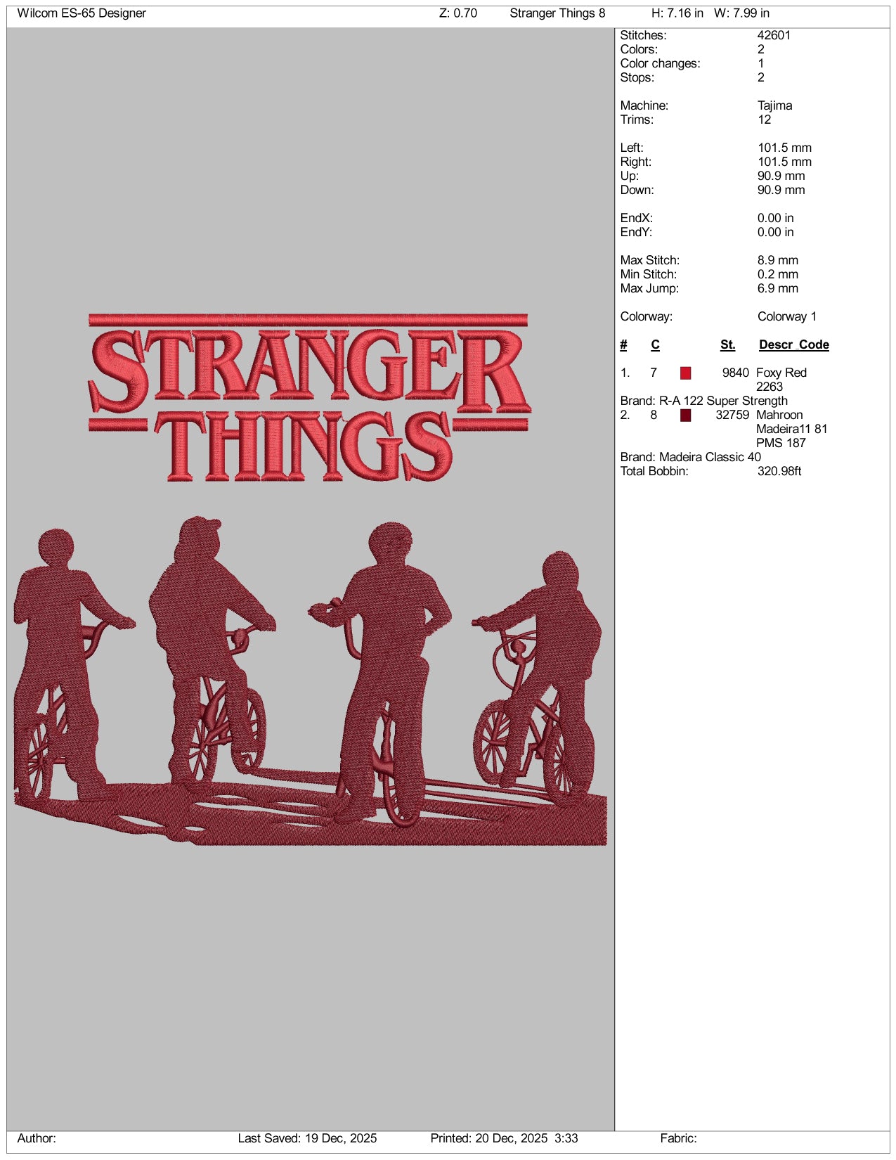 Stranger Things v6 Embroidery Design Files - 3 Size's