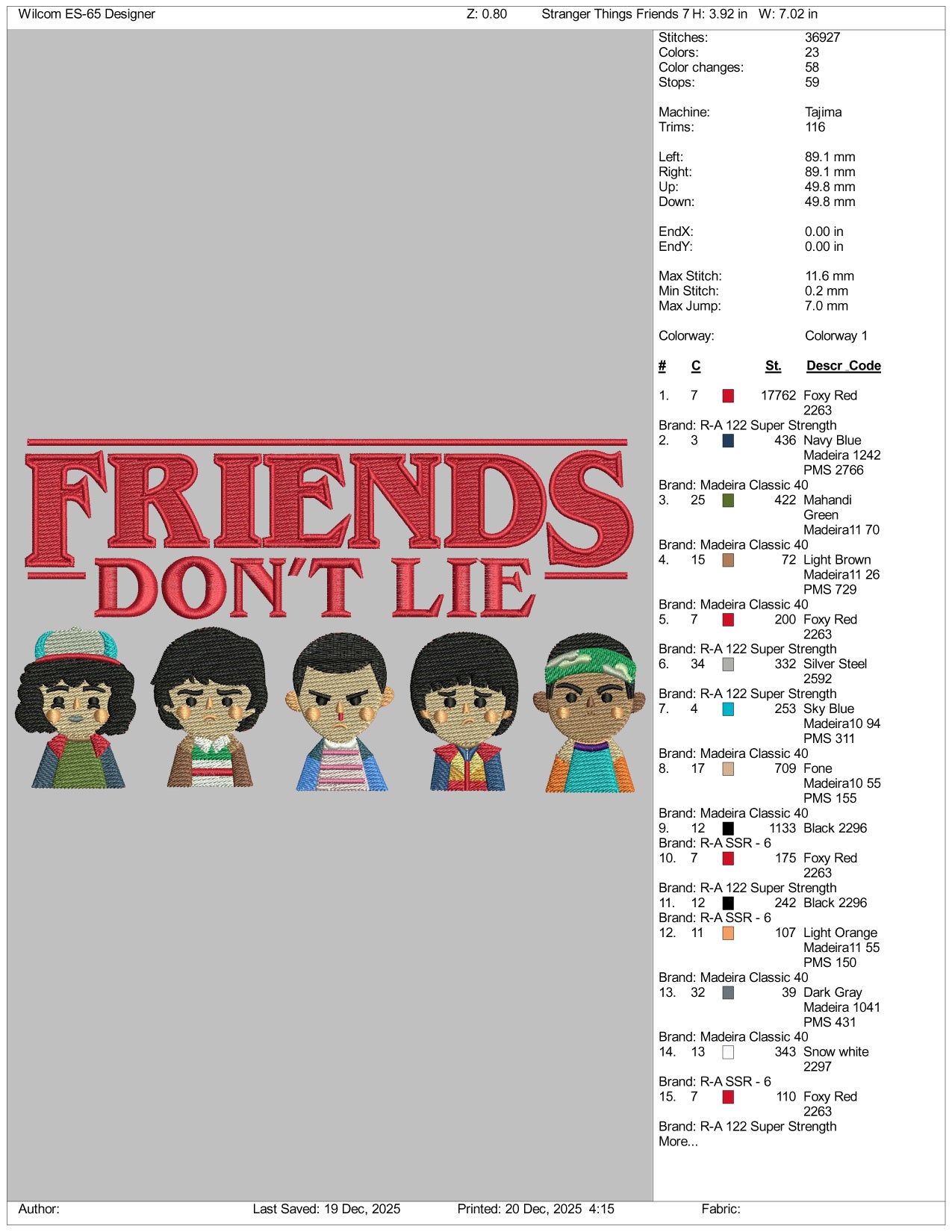Stranger Things Friends Don't Lie Embroidery Design Files - 3 Size's