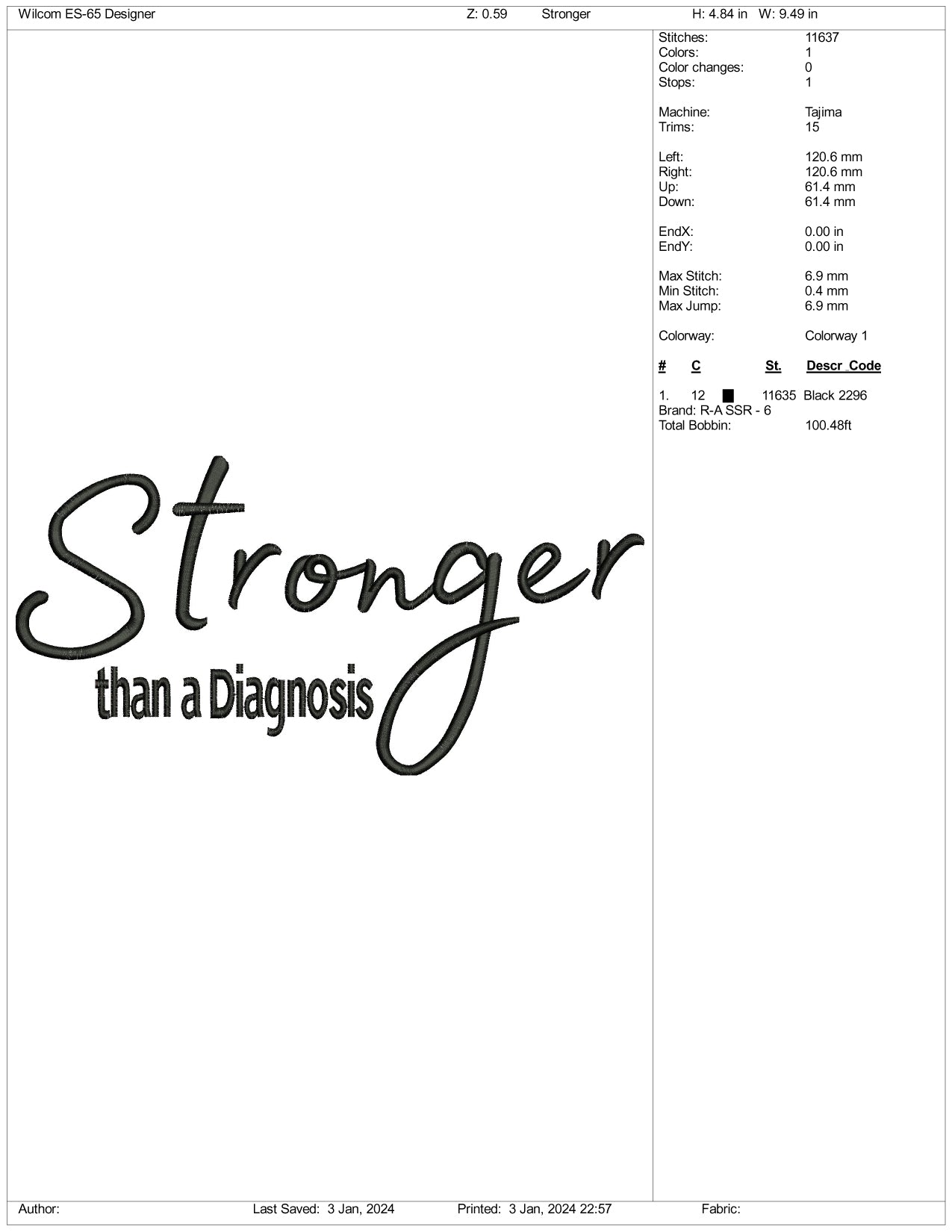 Stronger Than a Diagnosis Embroidery Design Files - 3 Size's