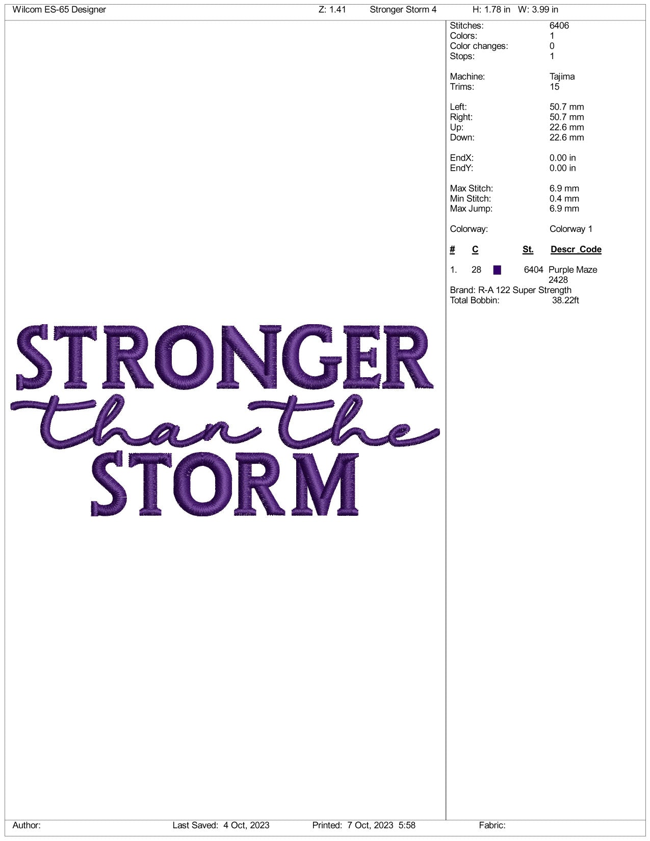 Stronger Then The Storm Embroidery Design Files - 4 Size's