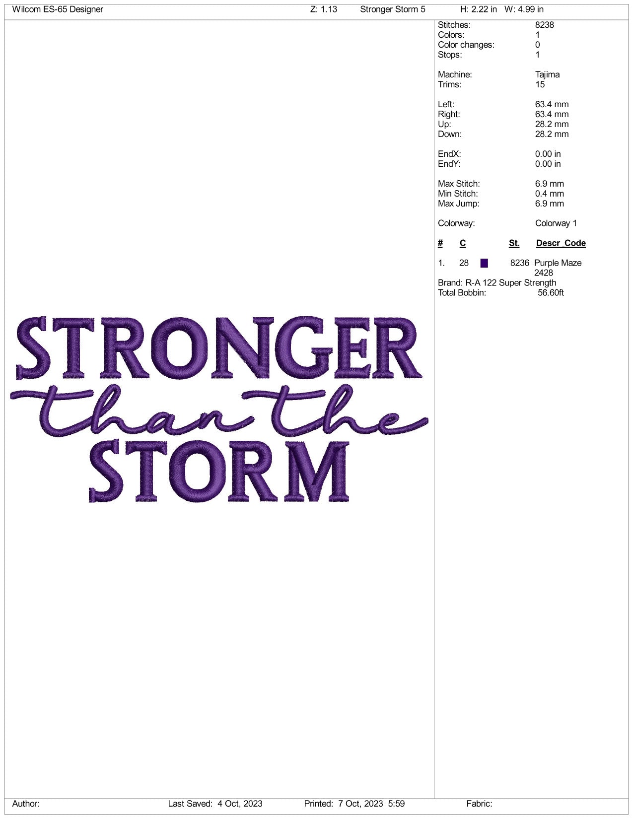 Stronger Then The Storm Embroidery Design Files - 4 Size's