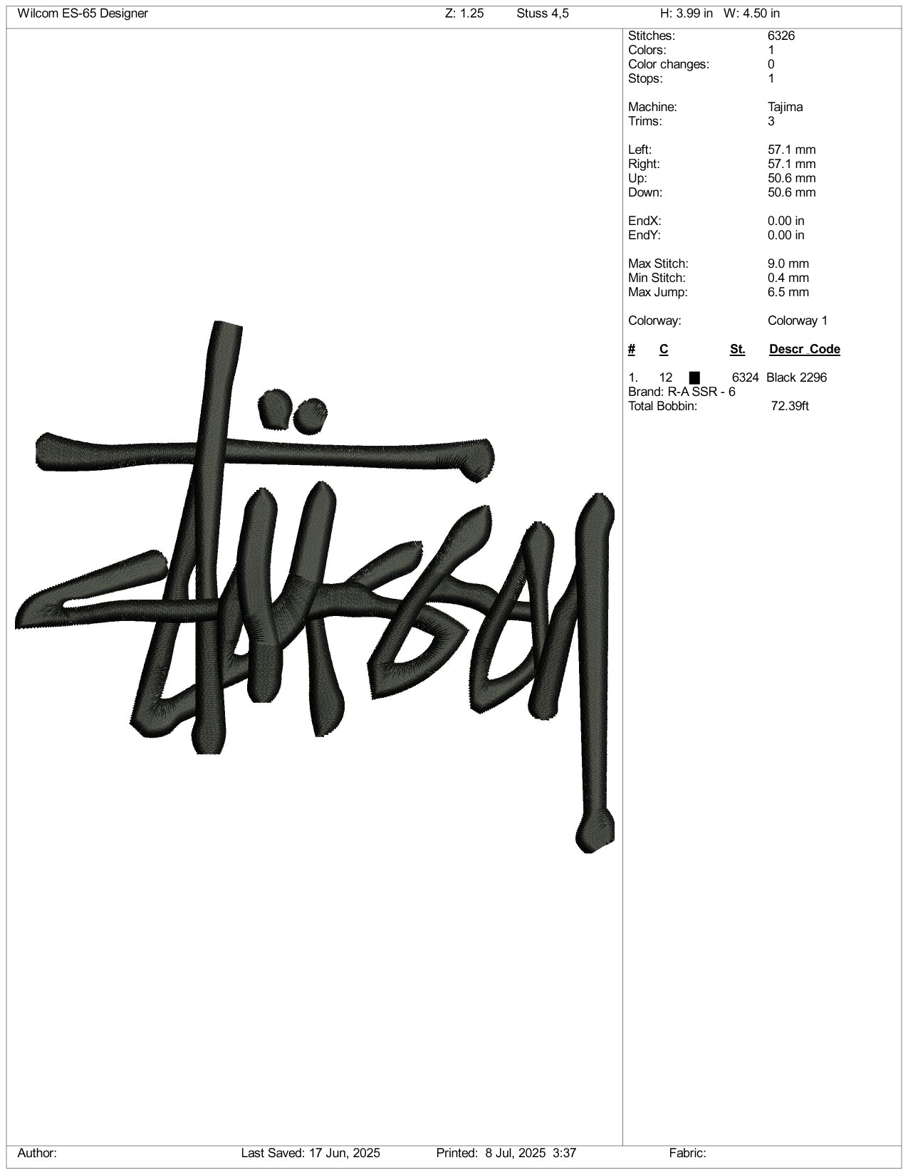 Stussy Logo Embroidery Design Files - 3 Size's