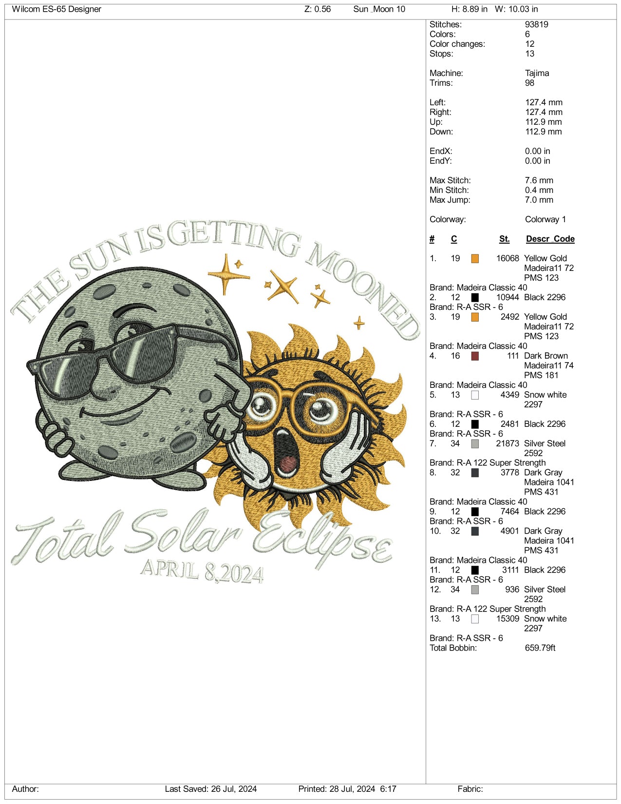 Total Solar Eclipse Embroidery Files - 3 Size's