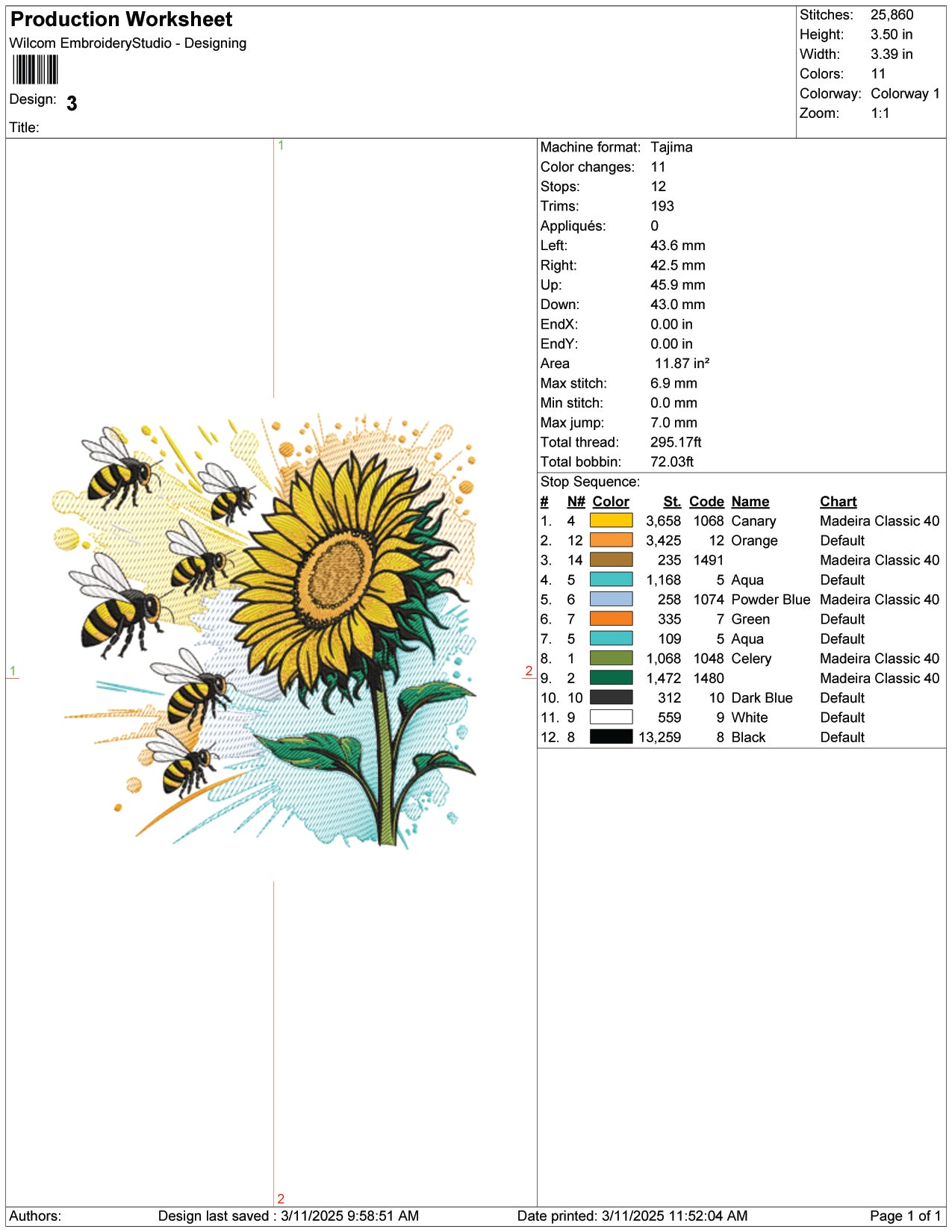 Sunflower Bee Embroidery Design Files - 9 Size's
