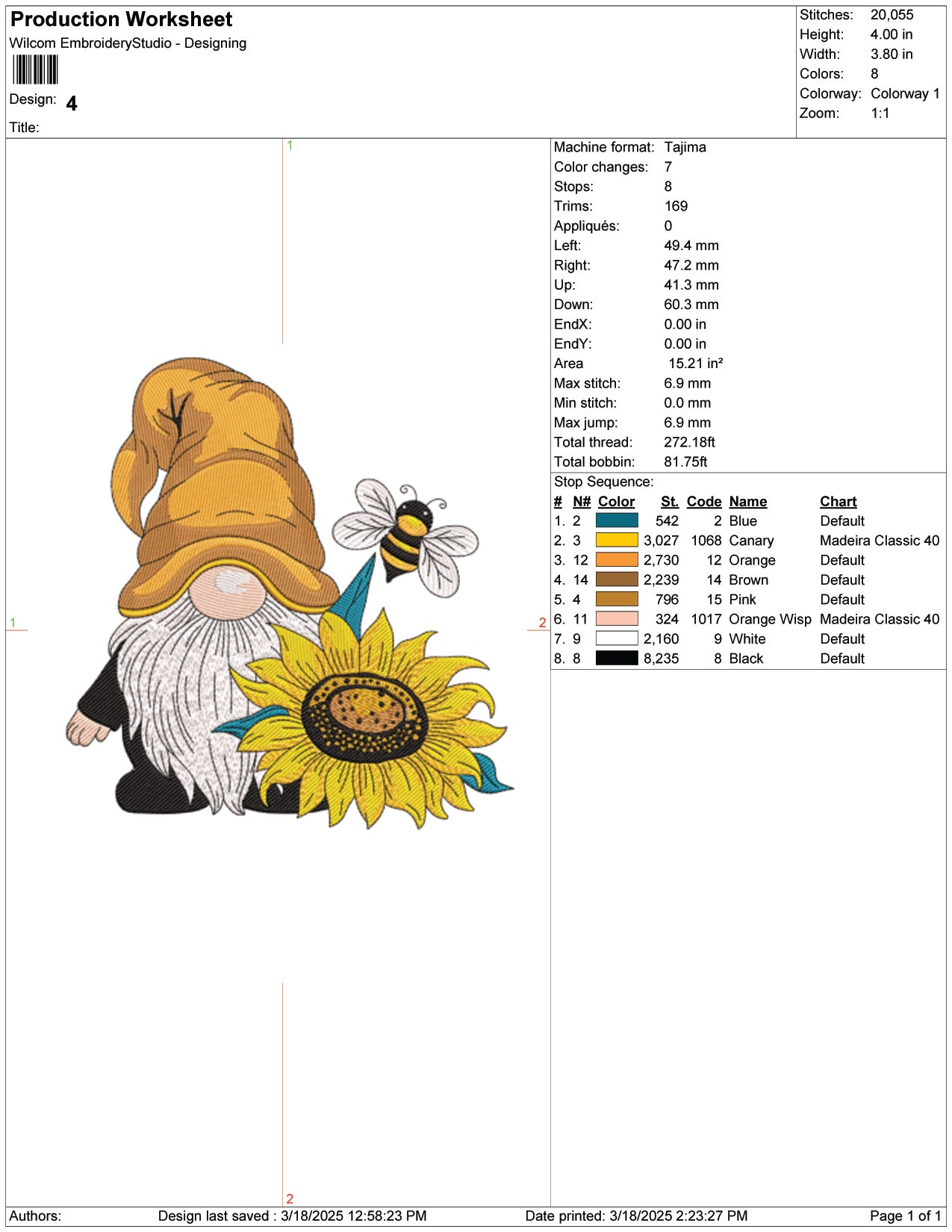 Sunny Days Gnome and Bee Embroidery Design Files - 9 Size's