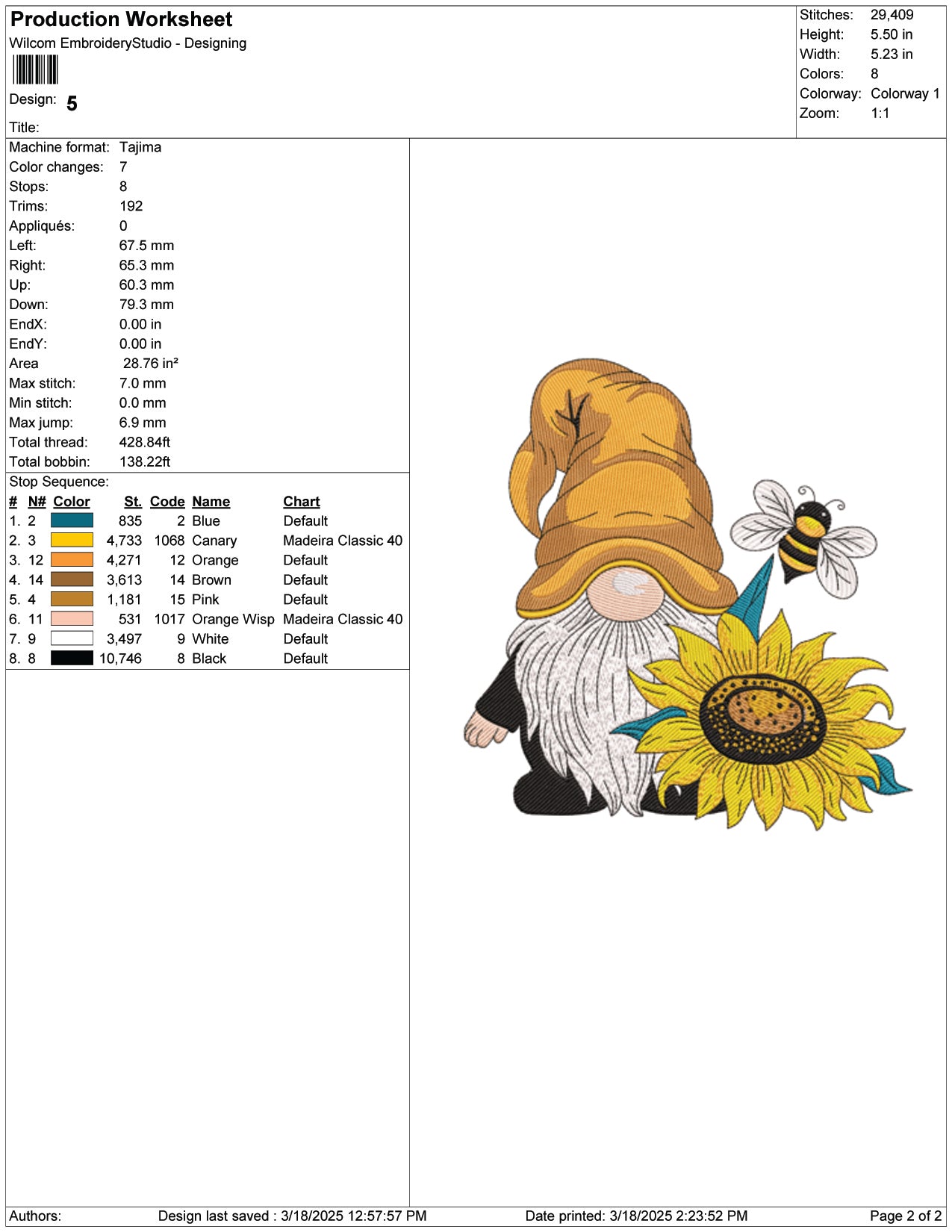 Sunny Days Gnome and Bee Embroidery Design Files - 9 Size's