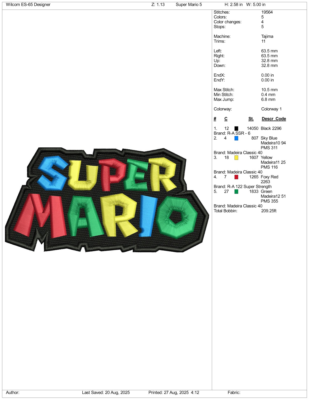 Super Mario Logo Embroidery Design Files - 3 Size's
