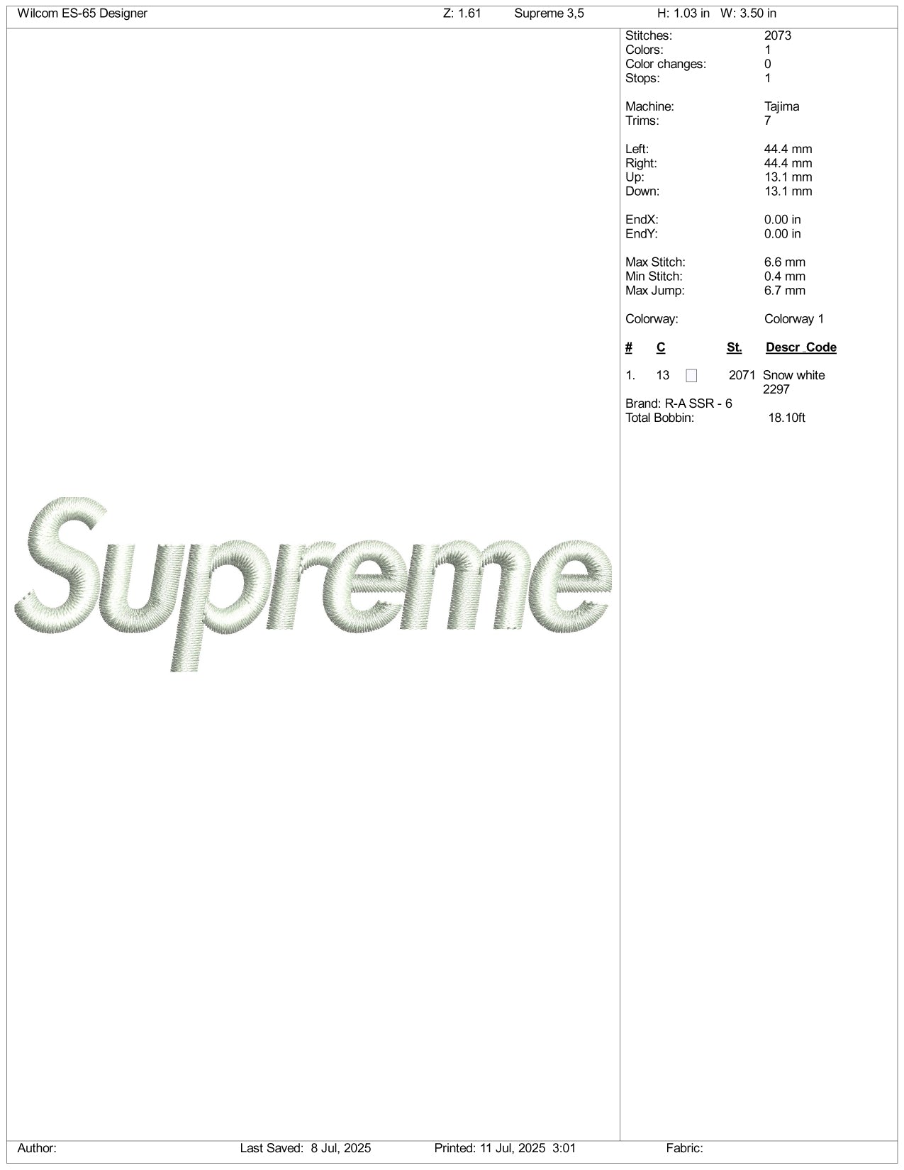 Supreme Logo Embroidery Design Files - 3 Size's