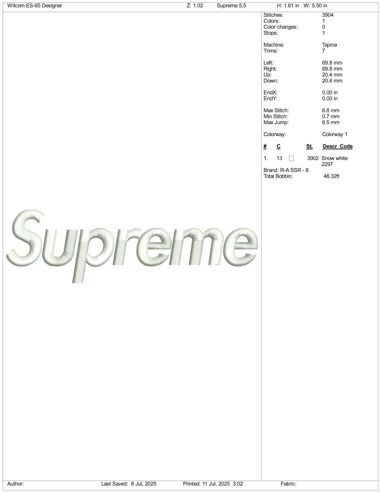 Supreme Logo Embroidery Design Files - 3 Size's