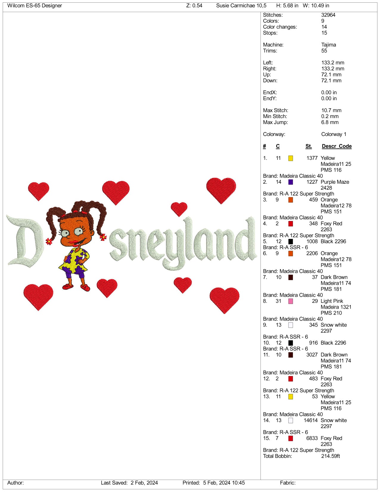 Susie Carmichael Disneyland Embroidery Design Files - 3 Size's