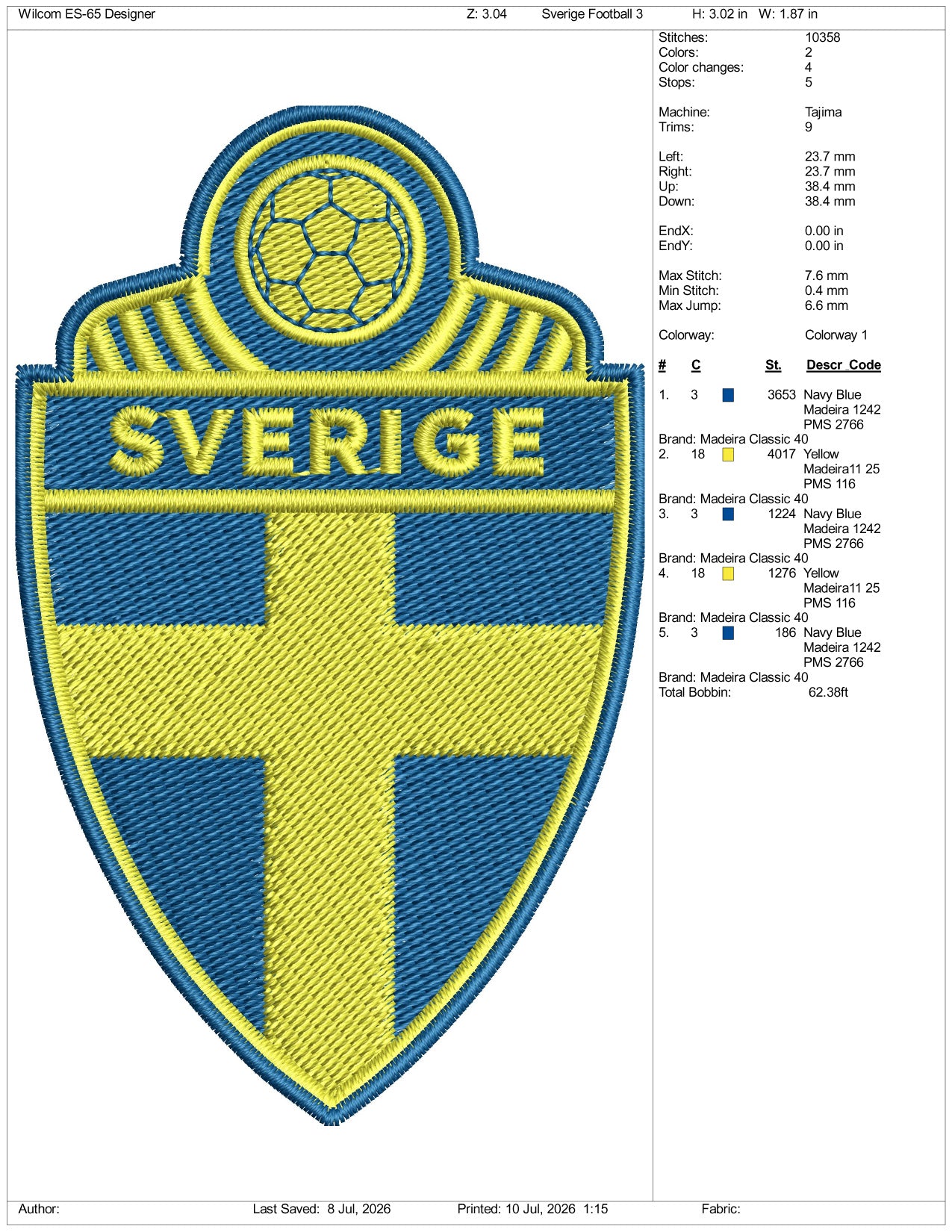Sweden Men National Football Logo Embroidery Design Files - 3 Size's