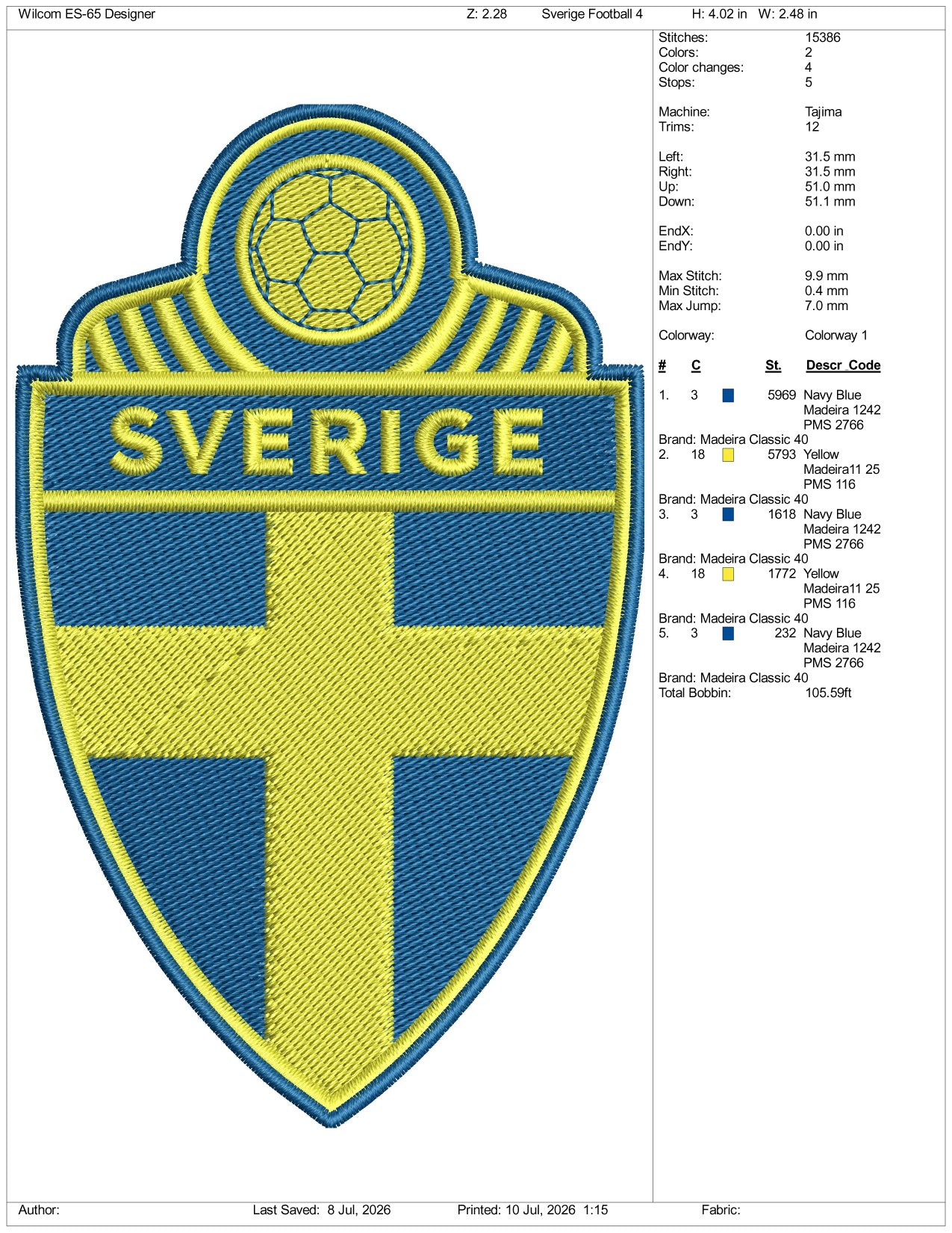 Sweden Men National Football Logo Embroidery Design Files - 3 Size's
