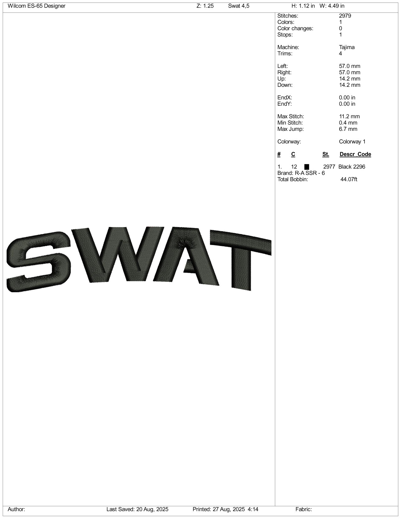 Swat Embroidery Design Files - 3 Size's