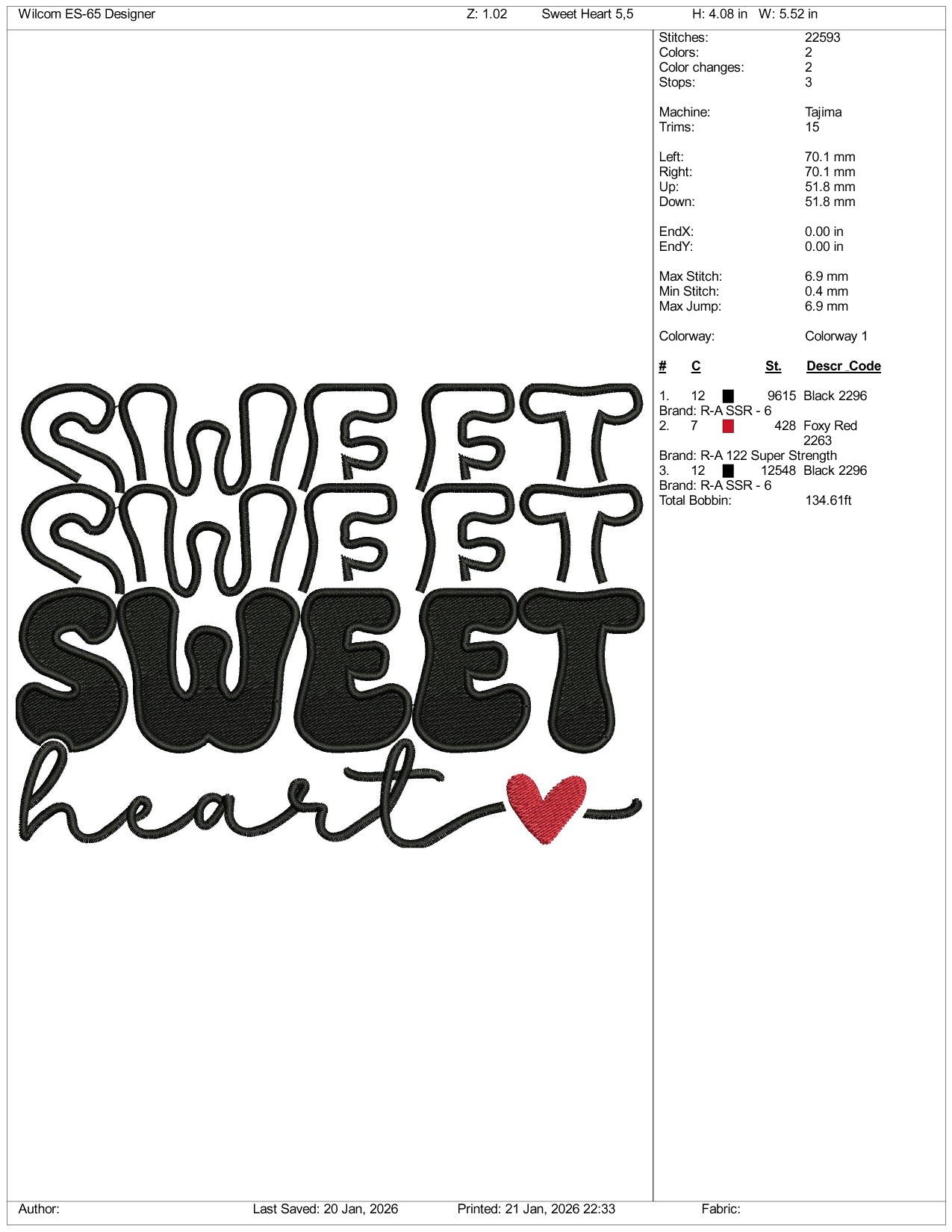 Sweet Sweet Heart Embroidery Design Files - 4 Size's