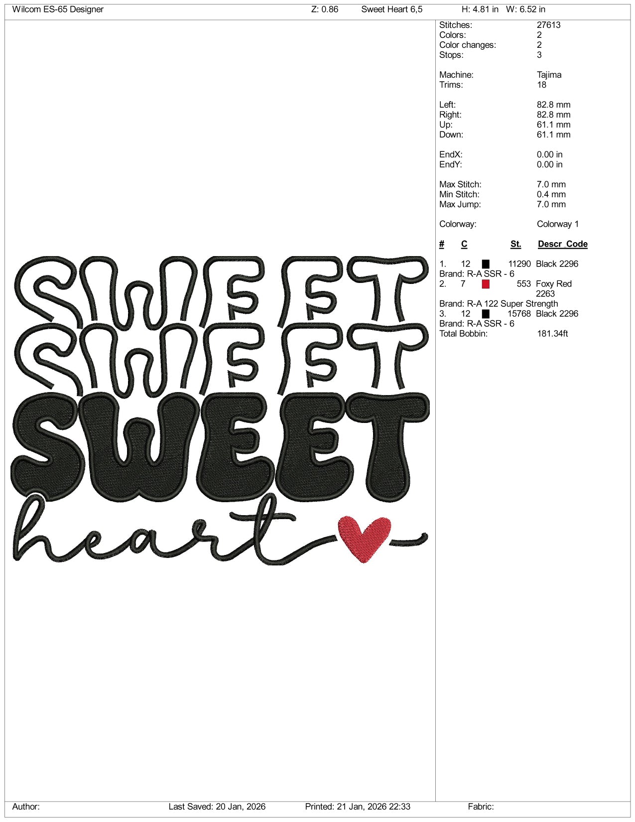 Sweet Sweet Heart Embroidery Design Files - 4 Size's
