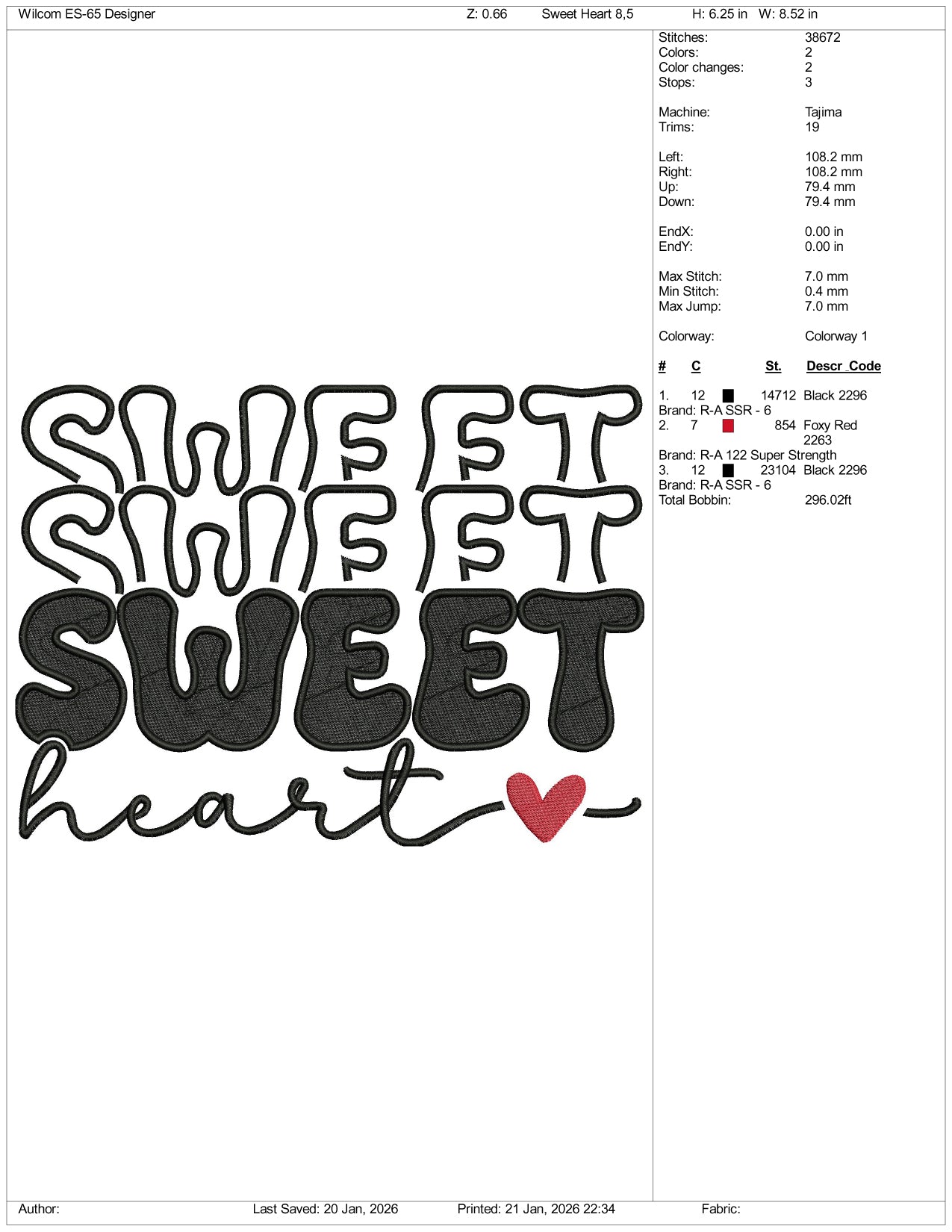 Sweet Sweet Heart Embroidery Design Files - 4 Size's