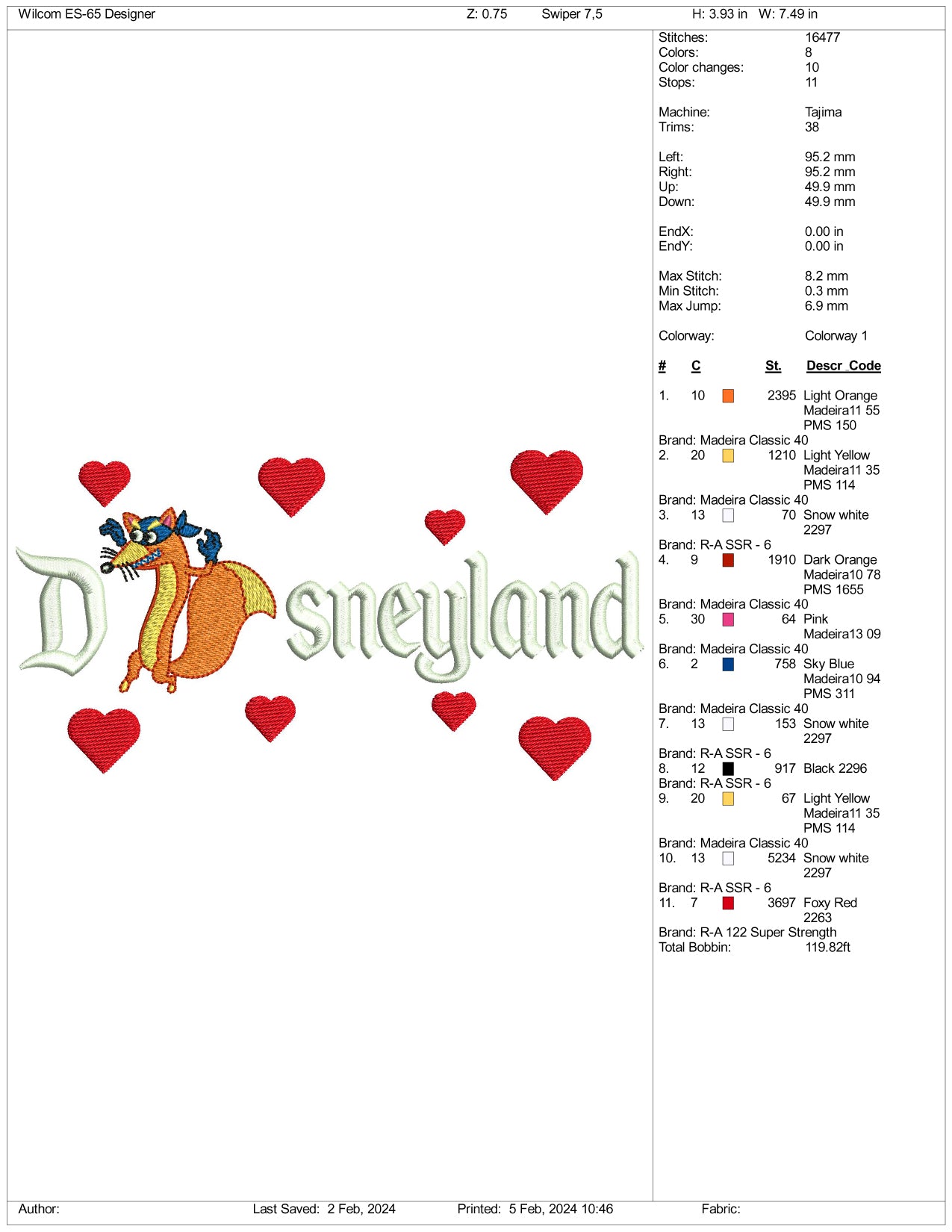 Swiper The Fox Disneyland Embroidery Design Files - 3 Size's