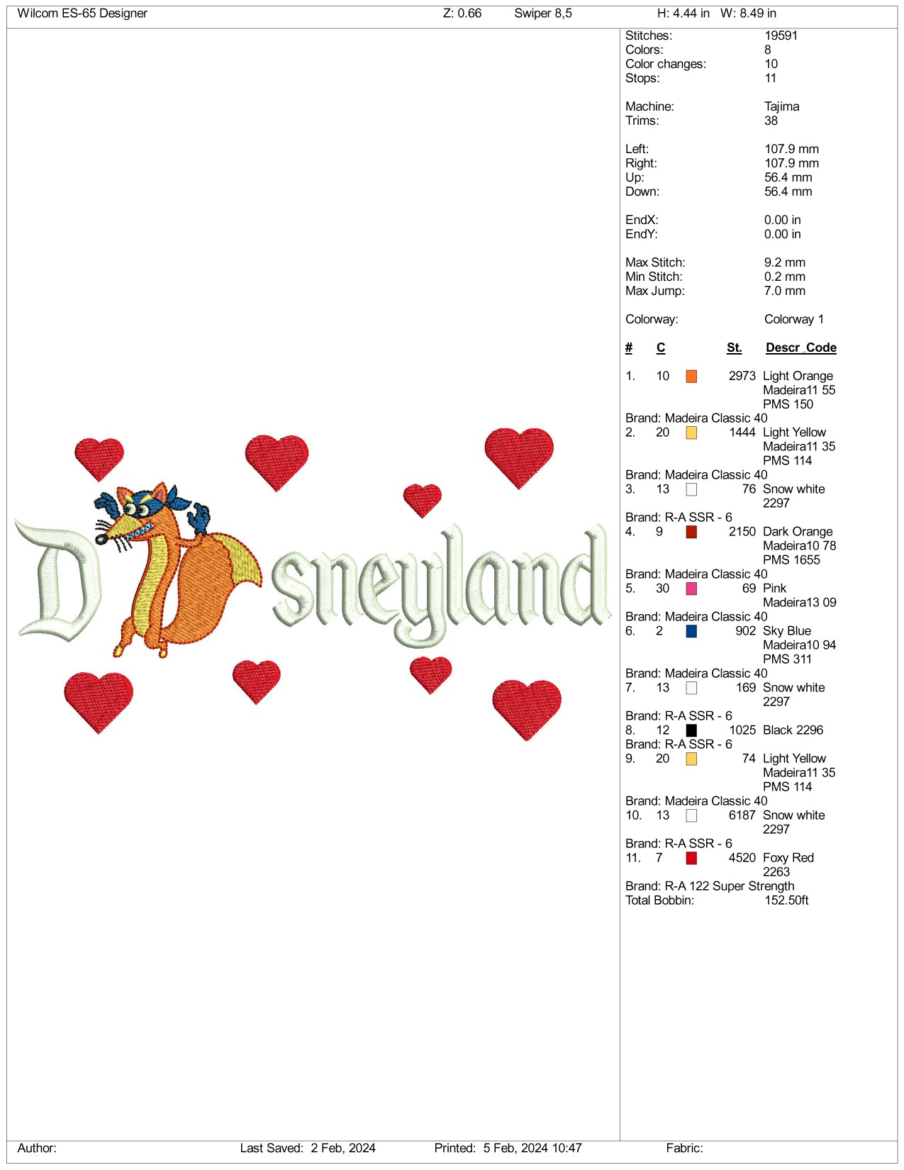 Swiper The Fox Disneyland Embroidery Design Files - 3 Size's