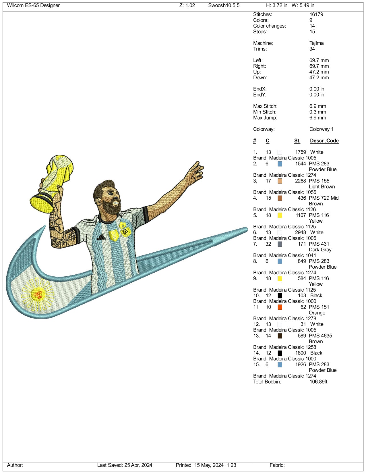 Lionel Messi Swoosh Embroidery Design Files - 3 Sizes