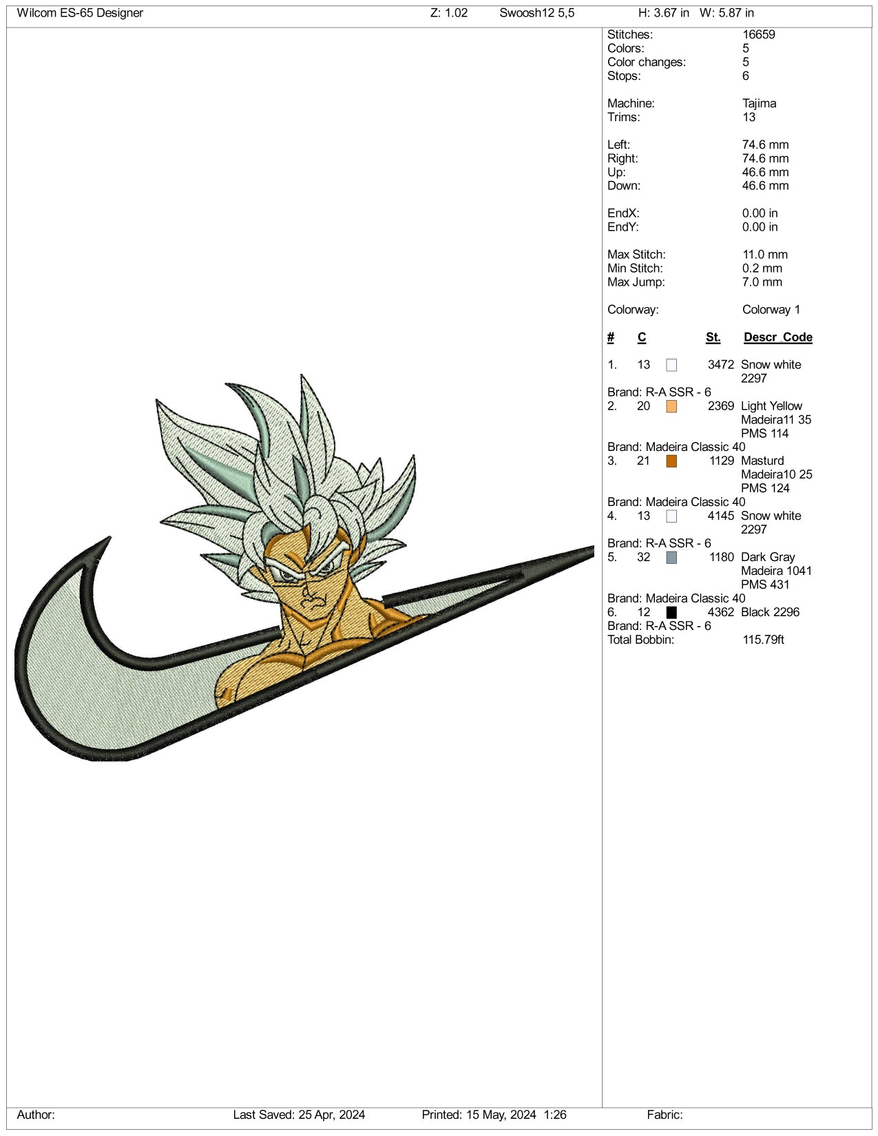 Goku Swoosh Embroidery Design Files - 3 Sizes