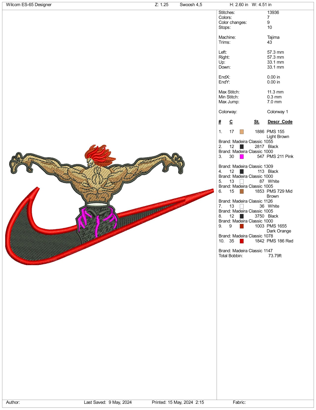 Hanma Yujiro Swoosh Embroidery Design Files - 3 Sizes