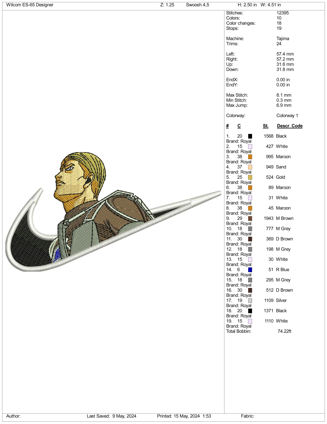 Erwin Smith Swoosh Embroidery Design Files - 3 Sizes