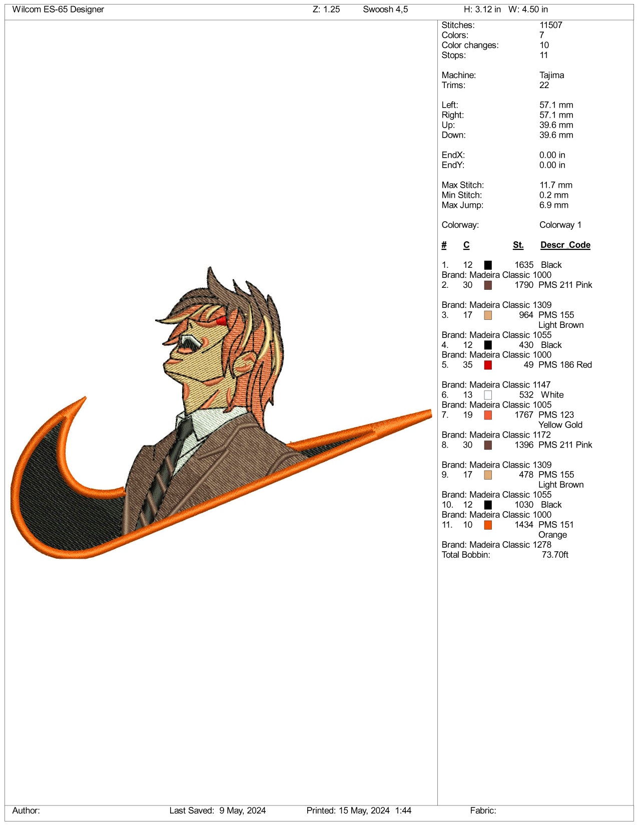 Light Yagami Swoosh Embroidery Design Files - 3 Sizes