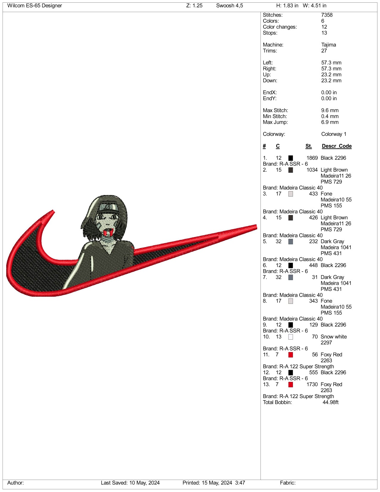 Itachi Uchiha Swoosh v4 Embroidery Design Files - 3 Sizes