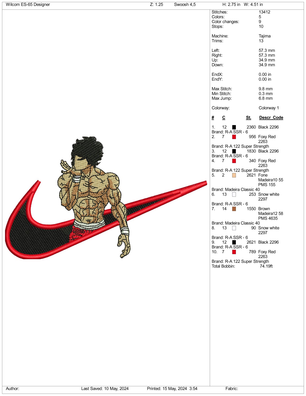 Baki Hanma Swoosh v2 Embroidery Design Files - 3 Sizes