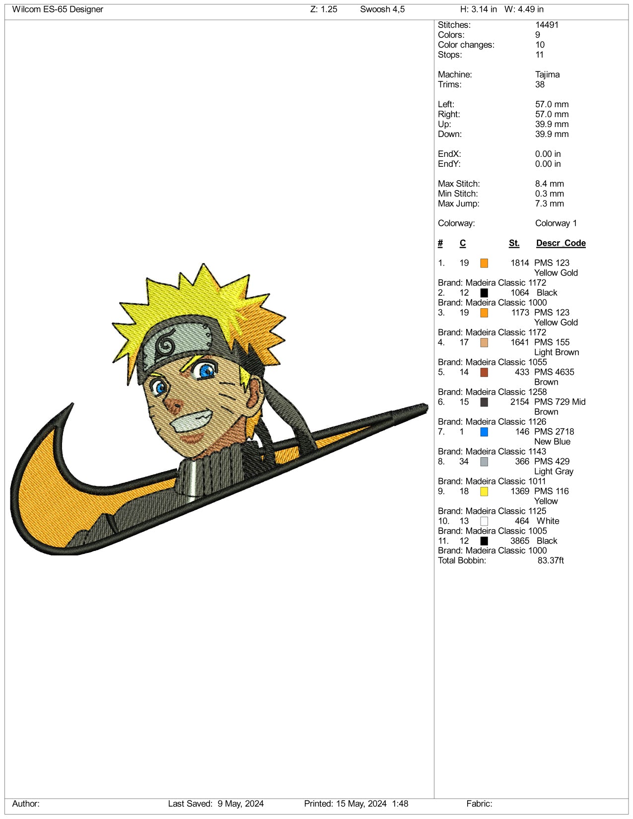 Naruto Uzumaki Swoosh Embroidery Design Files - 3 Sizes