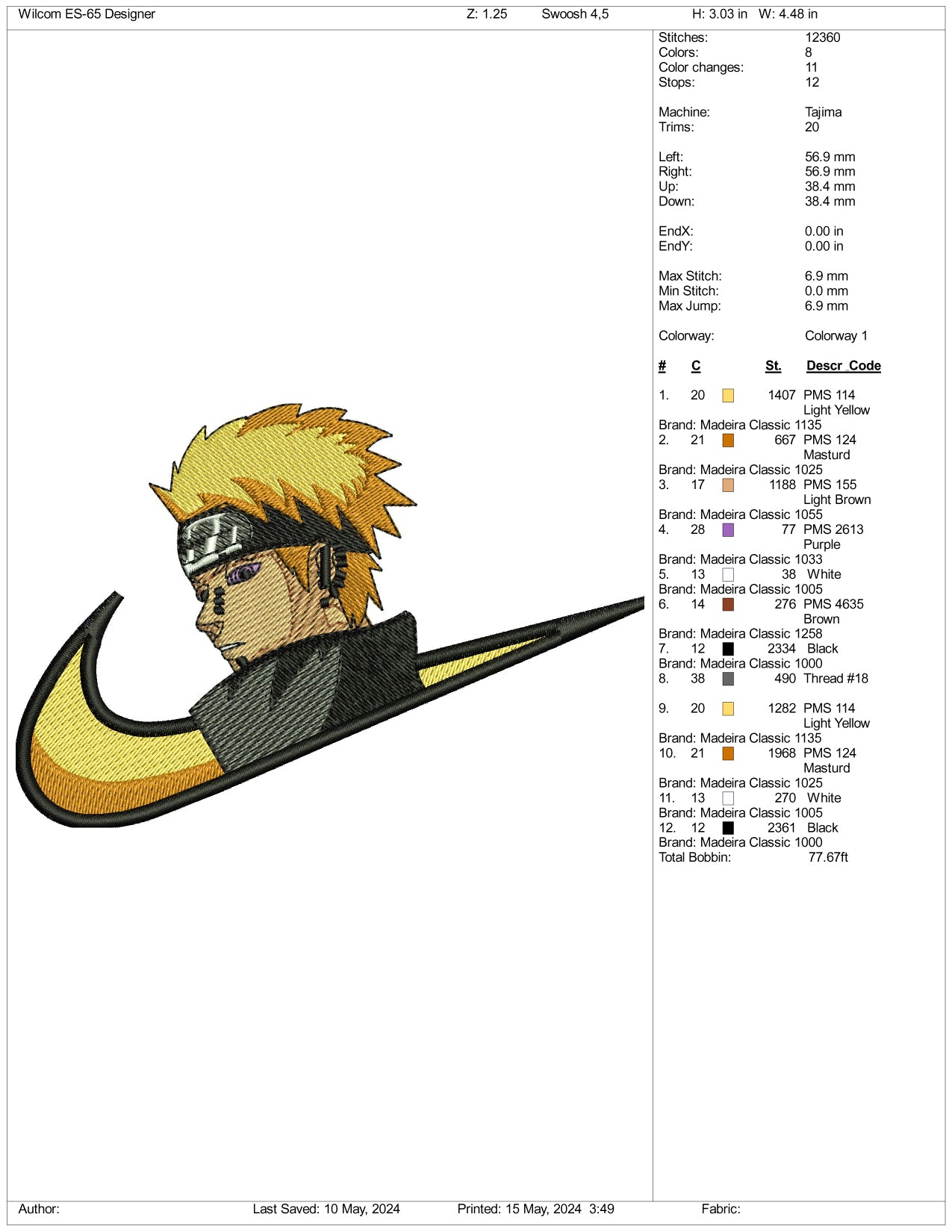 Naruto Uzumaki Swoosh v1 Embroidery Design Files - 3 Sizes