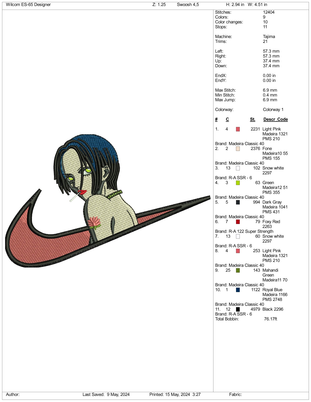 Nana Osaki Swoosh Embroidery Design Files - 3 Sizes