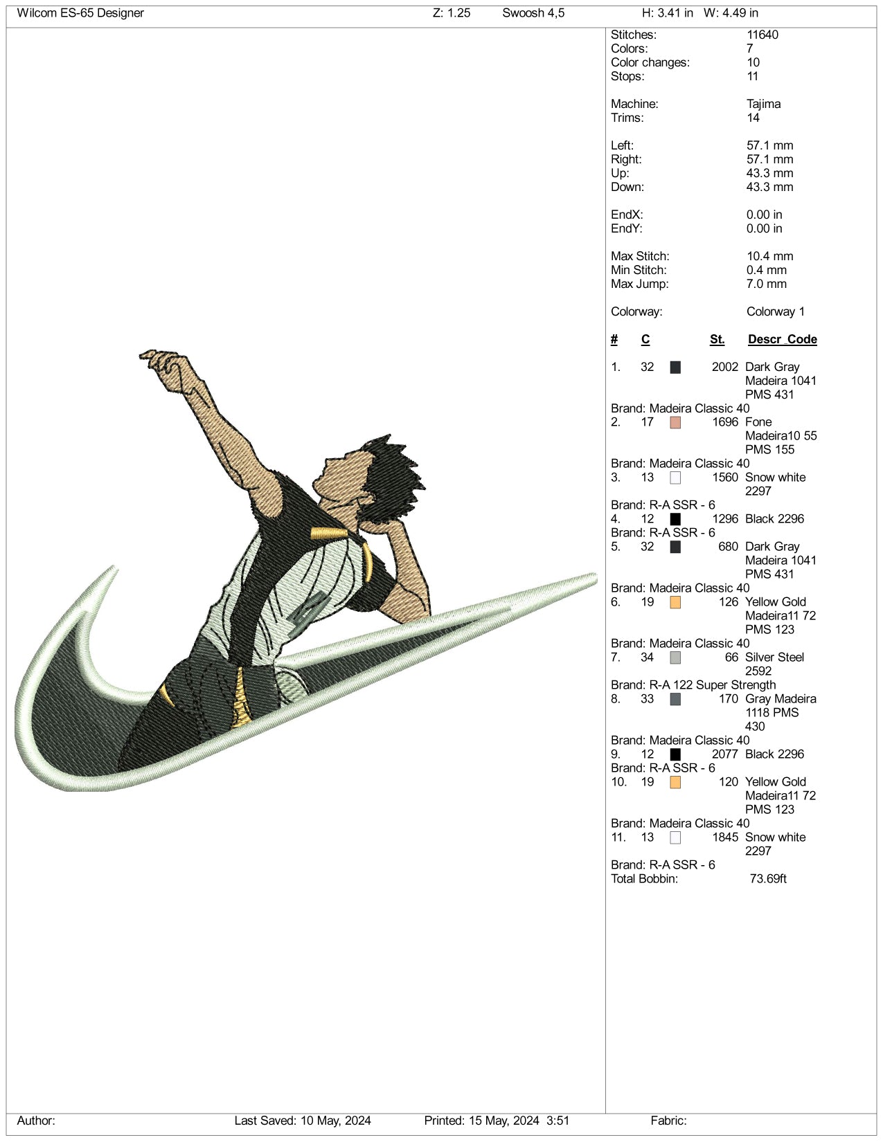 Koutarou Bokuto Swoosh Embroidery Design Files - 3 Sizes