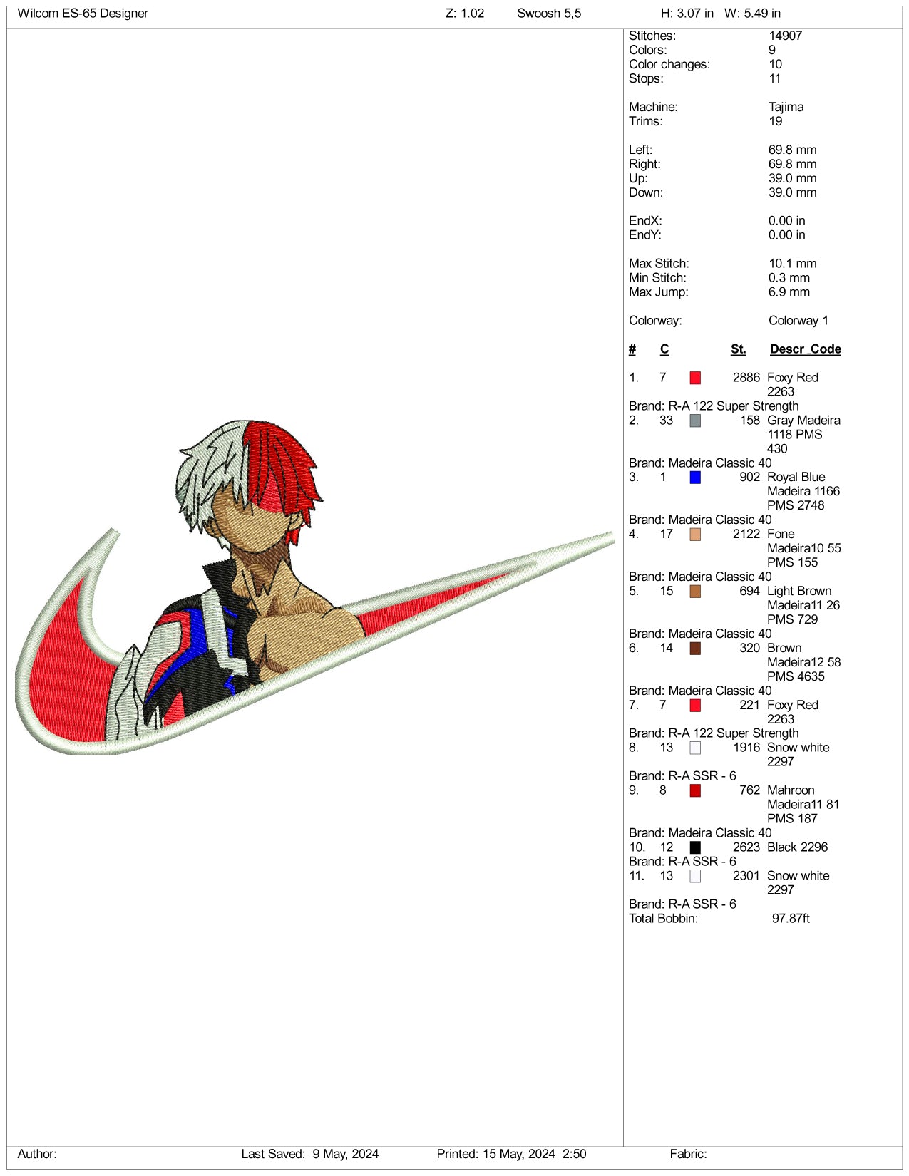 Shoto Todoroki Swoosh Embroidery Design Files - 3 Sizes