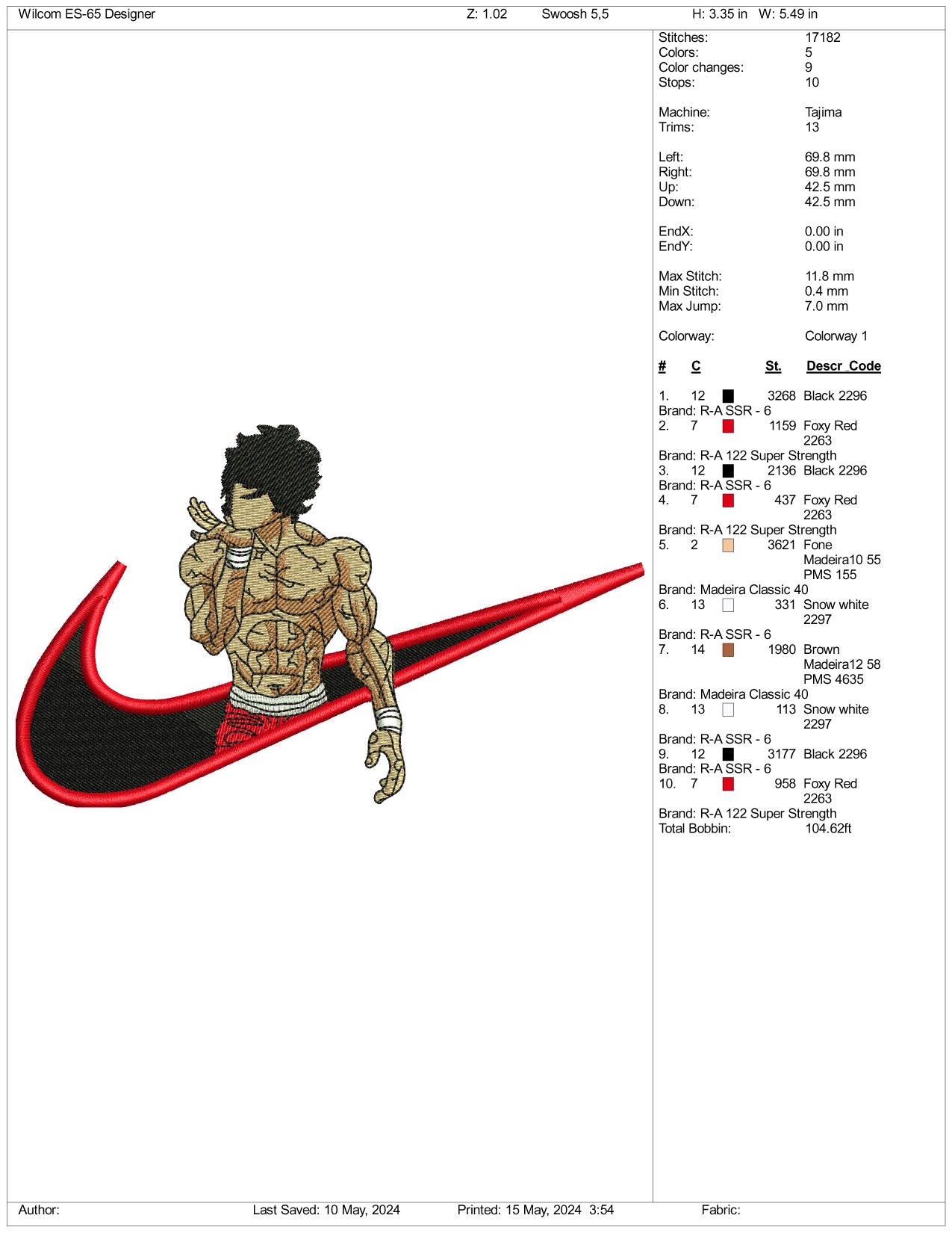 Baki Hanma Swoosh v2 Embroidery Design Files - 3 Sizes