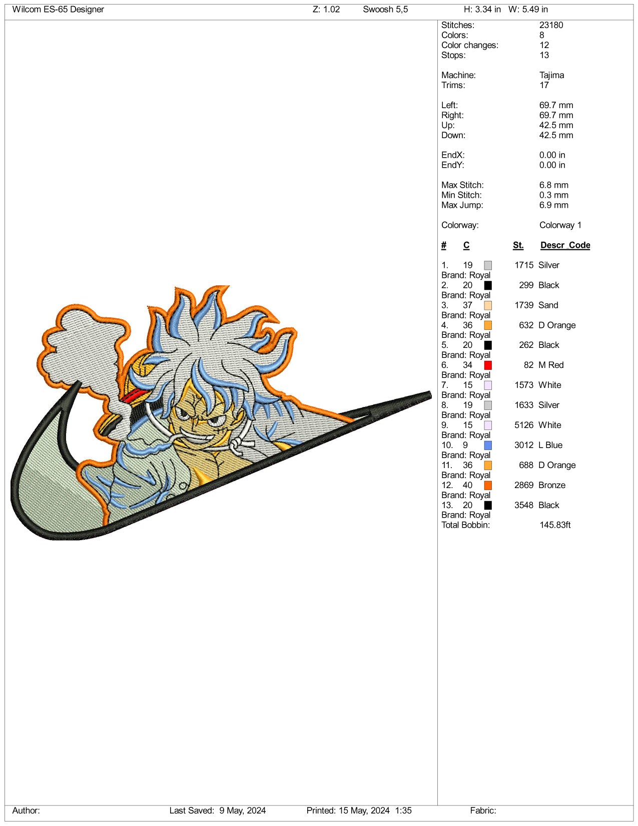 Monkey Luffy Embroidery Design Files - 3 Sizes