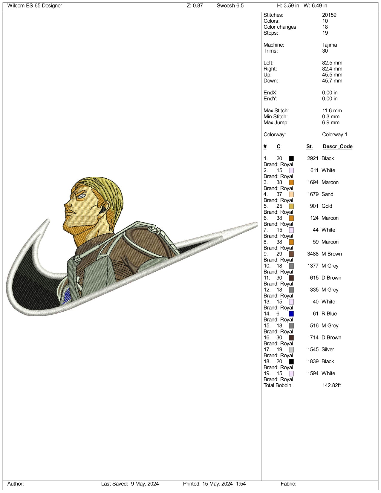 Erwin Smith Swoosh Embroidery Design Files - 3 Sizes