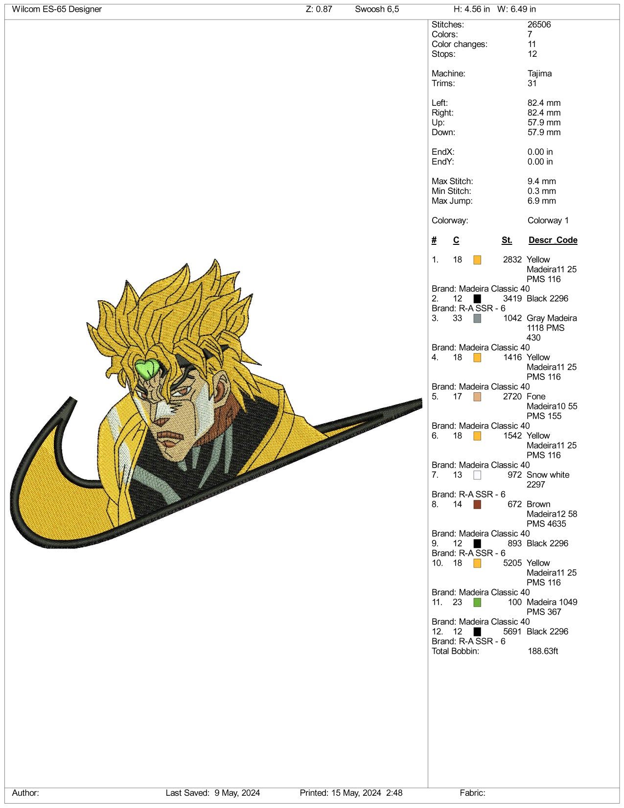 Dio Brando Swoosh Embroidery Design Files - 3 Sizes