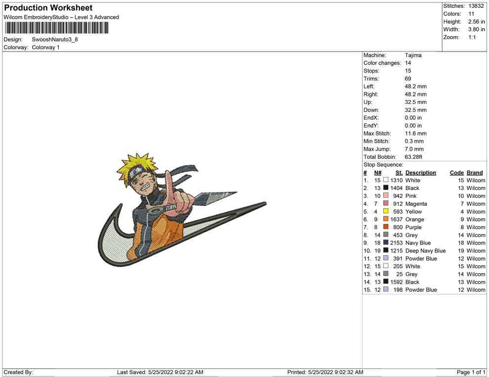 Naruto Uzumaki Swoosh v4 Embroidery Design Files - 4 Sizes