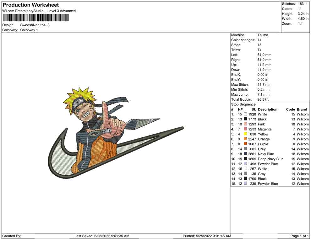 Naruto Uzumaki Swoosh v4 Embroidery Design Files - 4 Sizes