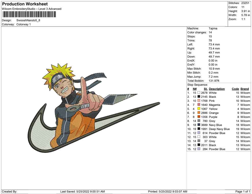 Naruto Uzumaki Swoosh v4 Embroidery Design Files - 4 Sizes