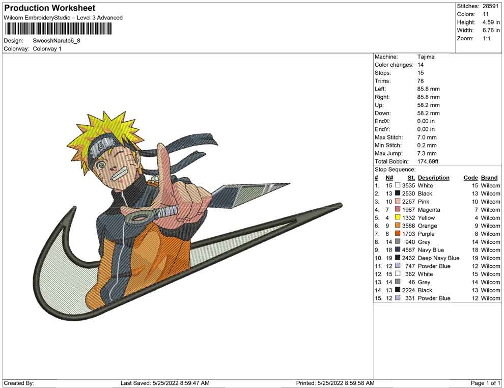 Naruto Uzumaki Swoosh v4 Embroidery Design Files - 4 Sizes