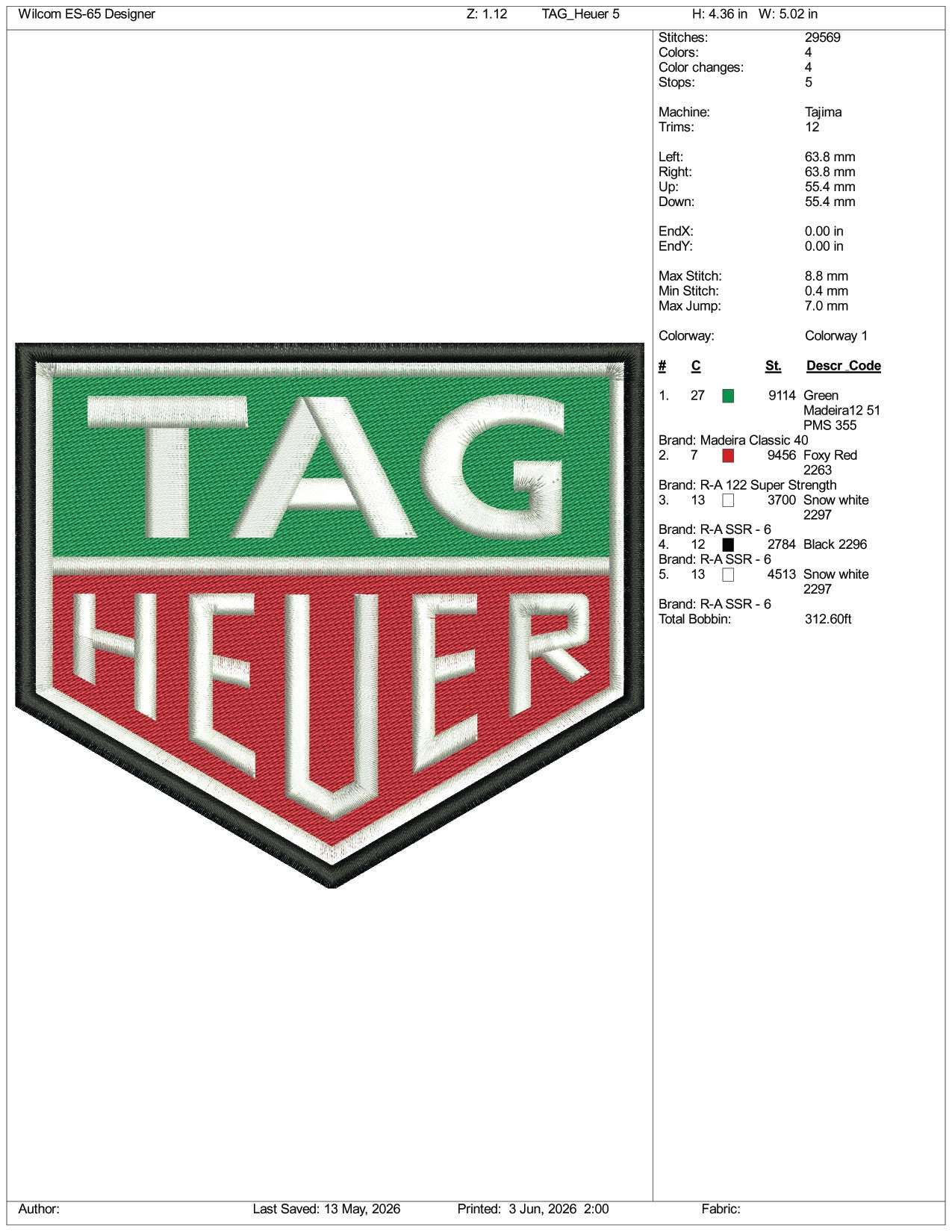 Tag Heuer Logo Embroidery Design Files - 3 Size's