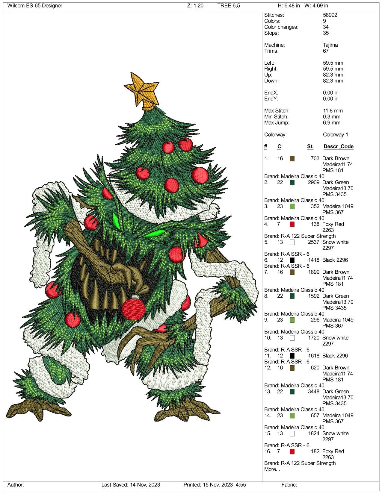 Monster Christmas Tree Embroidery Design Files - 3 Size's