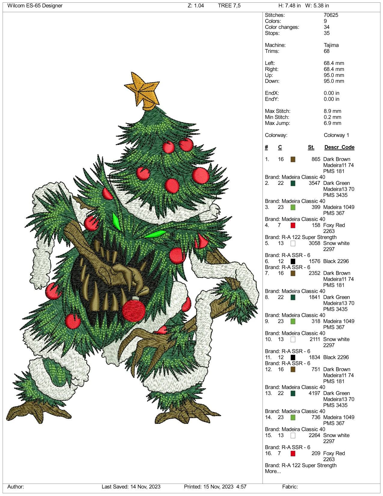 Monster Christmas Tree Embroidery Design Files - 3 Size's