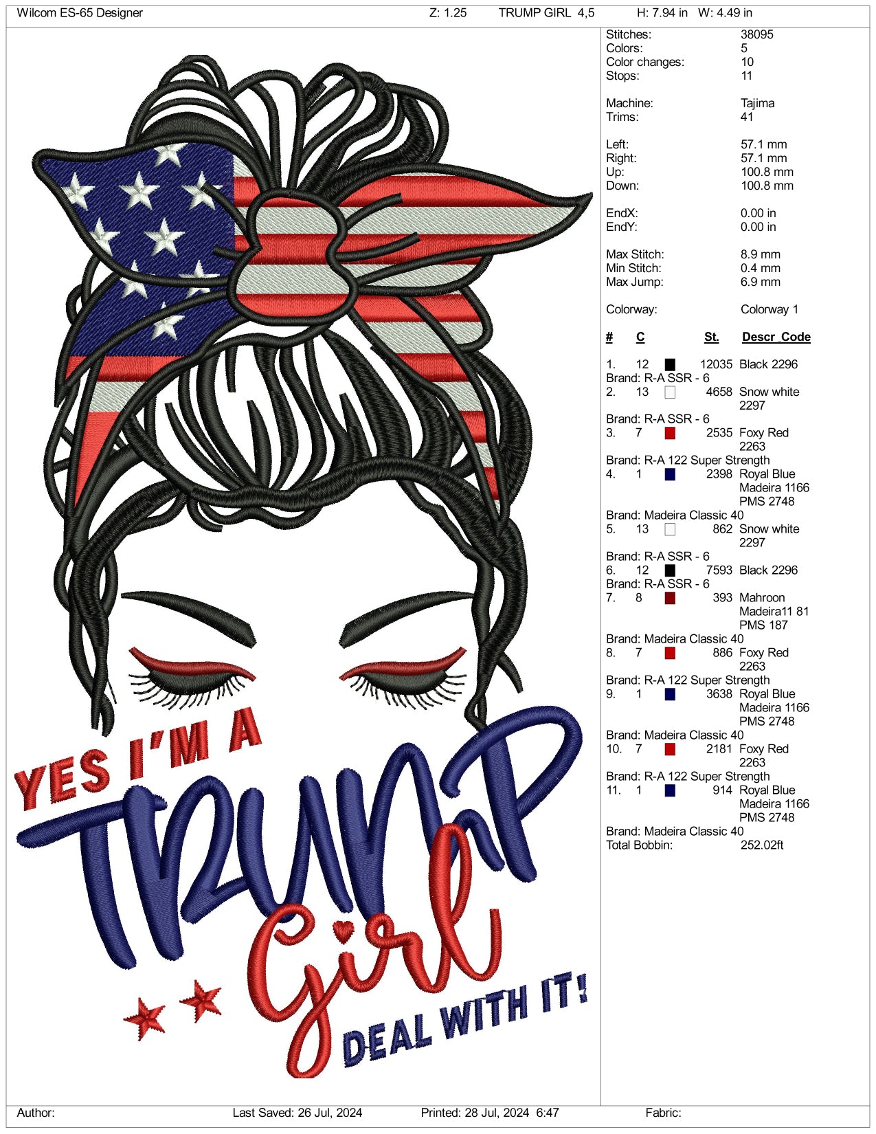 Yes I m a Trump Girl Embroidery Files - 3 Size's