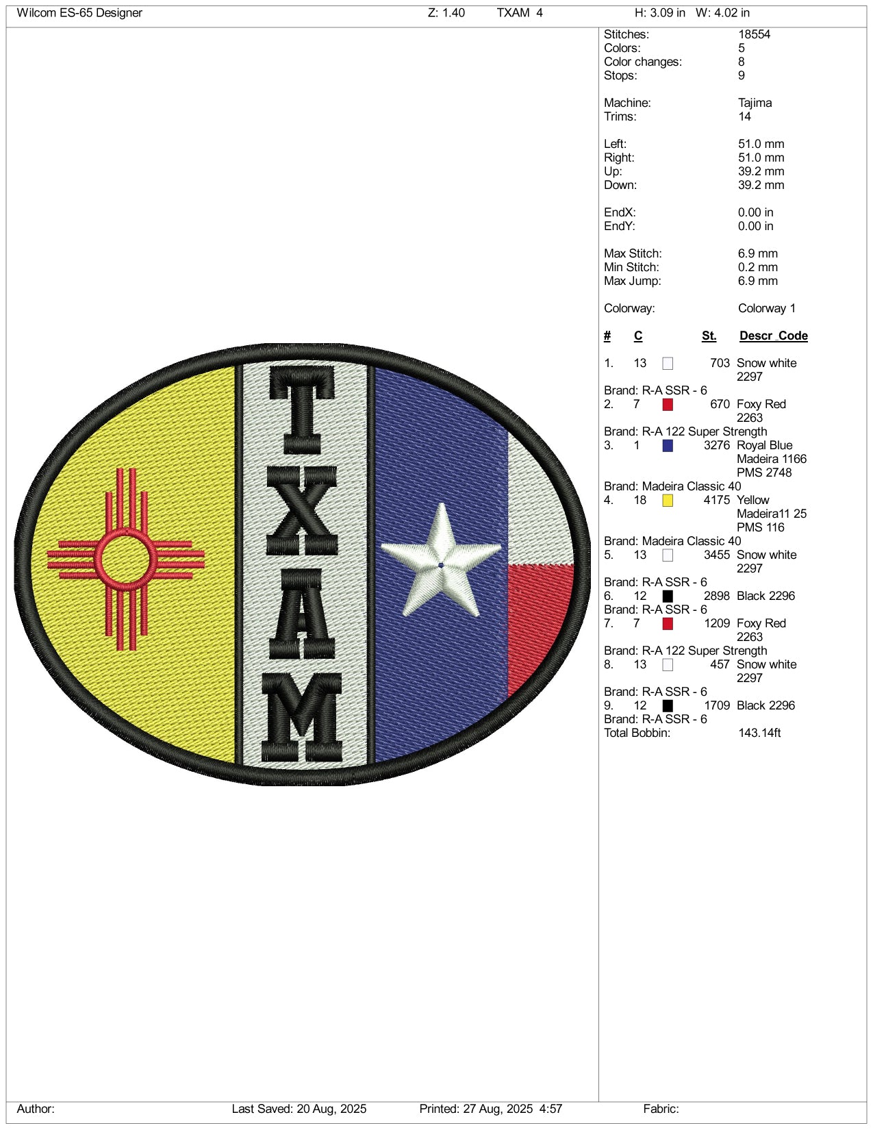 TXAM Embroidery Design Files - 3 Size's