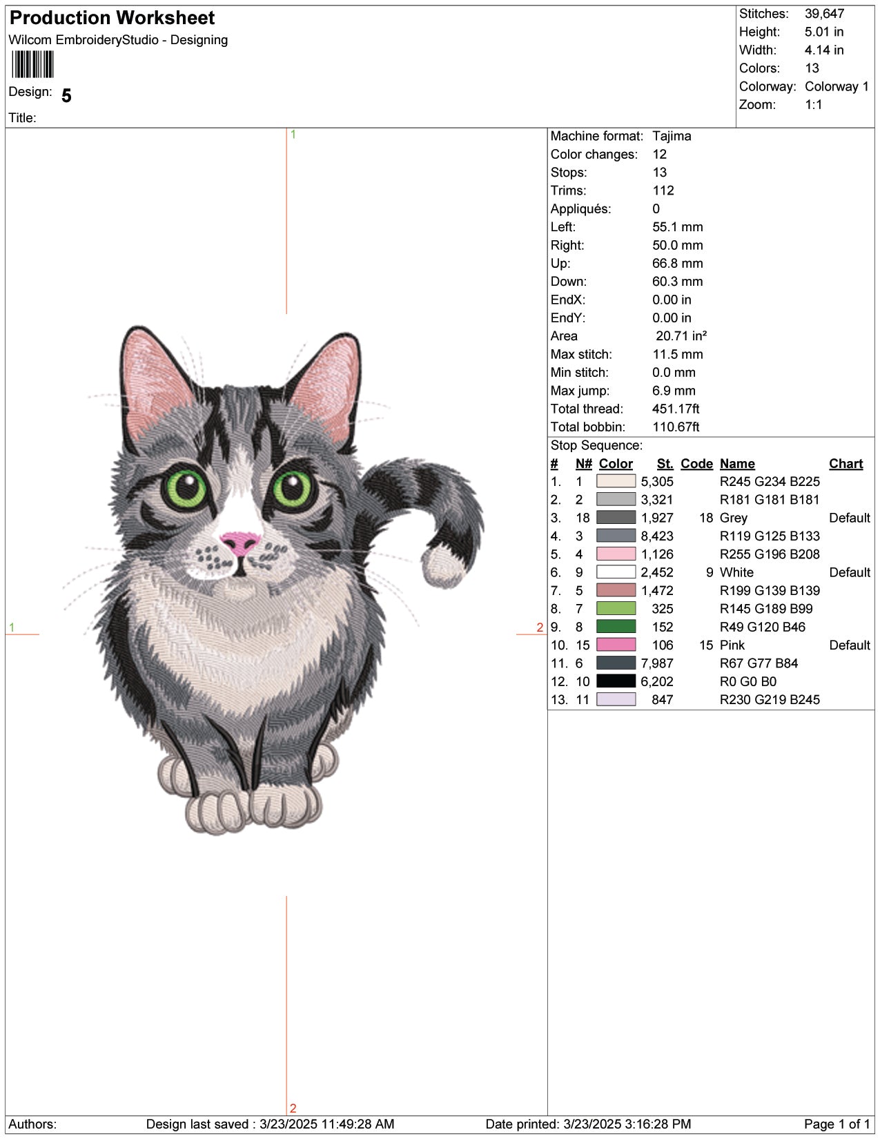 Tabby Cat Embroidery Design Files - 9 Size's